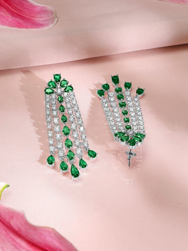 Rubans Rhodium-Plated Emerald Green & White AAA Cubic Zirconia Studded Choker Set for Women â€“ Perfect for Parties & Special Occasions Jewellery Set