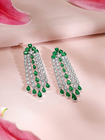 Rubans Rhodium-Plated Emerald Green & White AAA Cubic Zirconia Studded Choker Set for Women â€“ Perfect for Parties & Special Occasions Jewellery Set