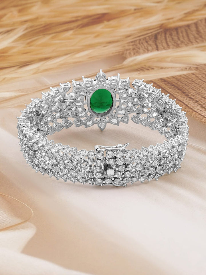 Rubans Rhodium-Plated Emerald Green & White Cubic Zirconia Bracelet Bracelet