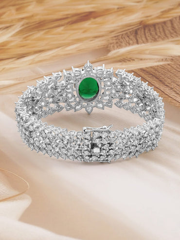 Rubans Rhodium-Plated Emerald Green & White Cubic Zirconia Bracelet Wristwear