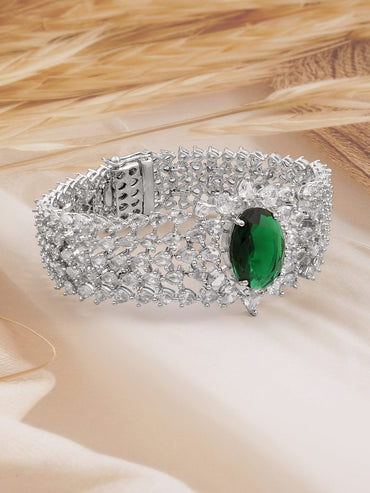 Rubans Rhodium-Plated Emerald Green & White Cubic Zirconia Bracelet Wristwear