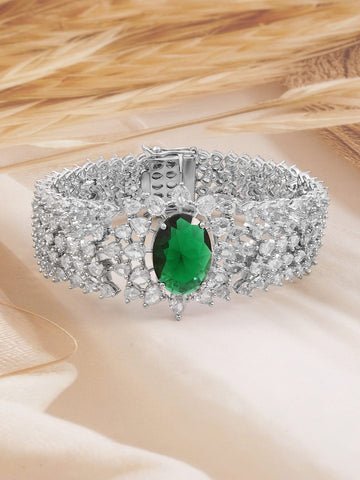 Rubans Rhodium-Plated Emerald Green & White Cubic Zirconia Bracelet Wristwear
