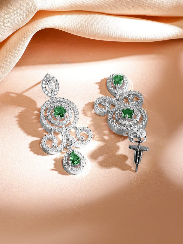 Rubans Rhodium-Plated Emerald Green & White Cubic Zirconia Double Layer Luxe Jewellery Set Jewellery Set