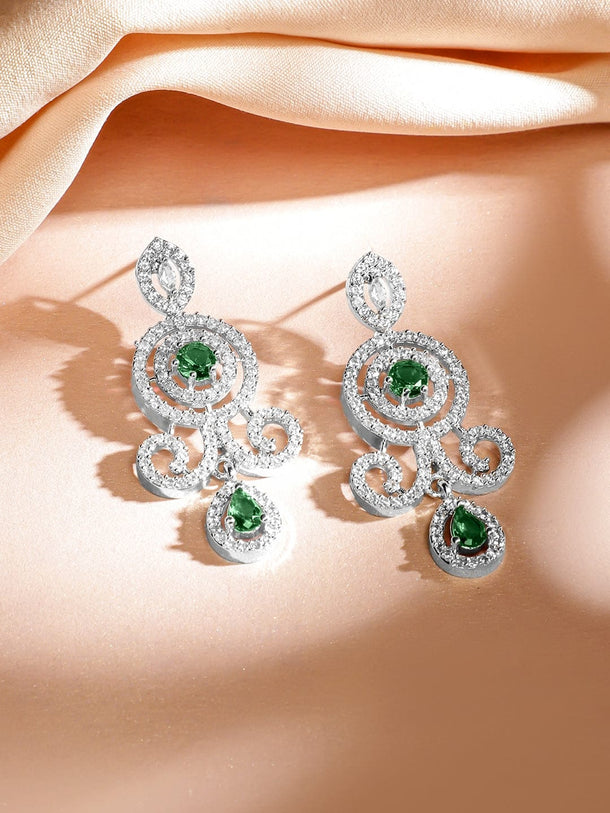 Rubans Rhodium-Plated Emerald Green & White Cubic Zirconia Double Layer Luxe Jewellery Set Jewellery Set