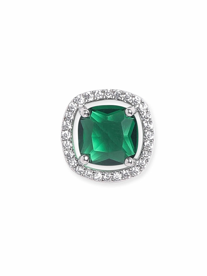 Rubans Rhodium plated Emerald green Zirconia stud Earring Earrings