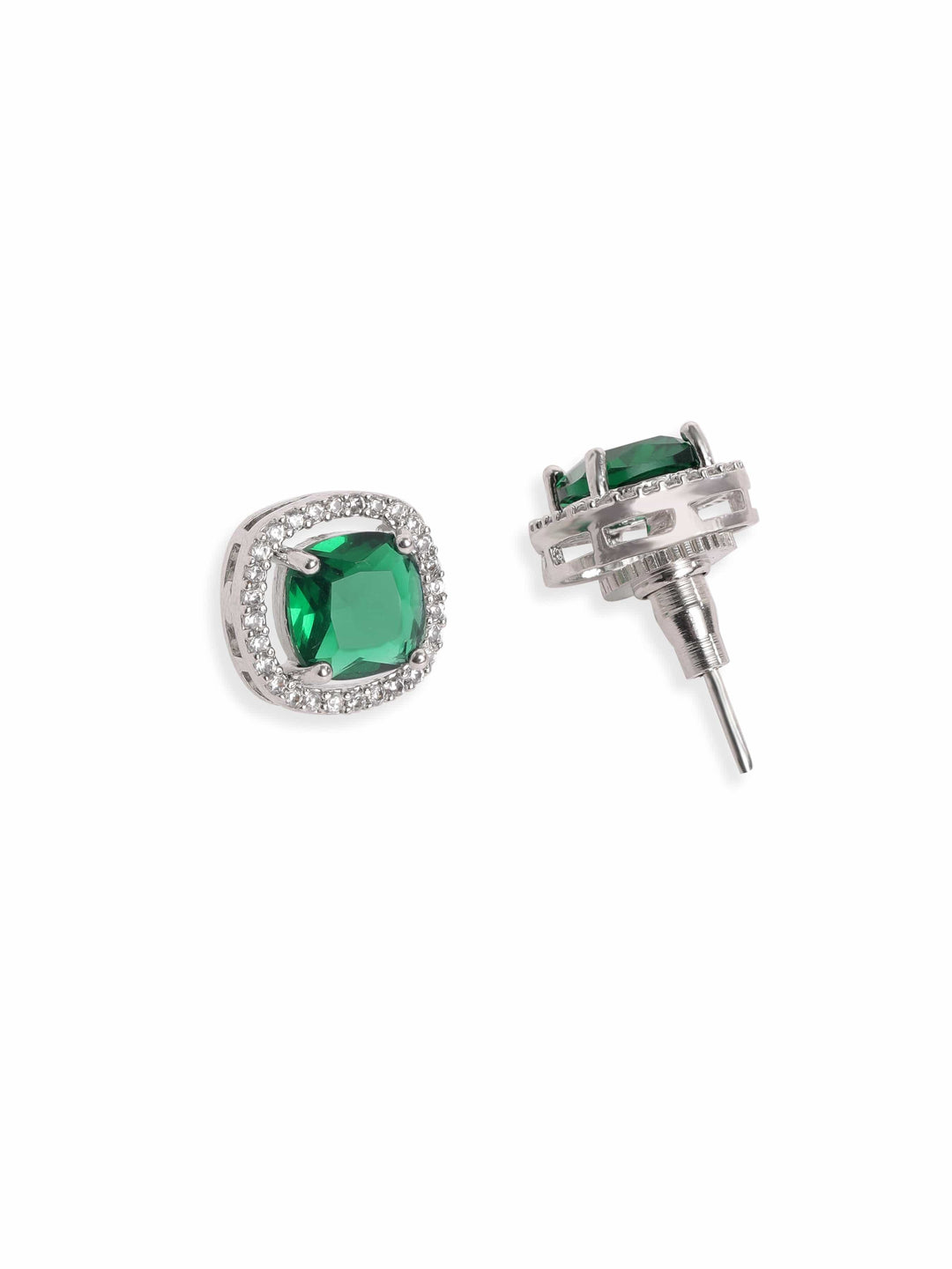 Rubans Rhodium plated Emerald green Zirconia stud Earring Earrings