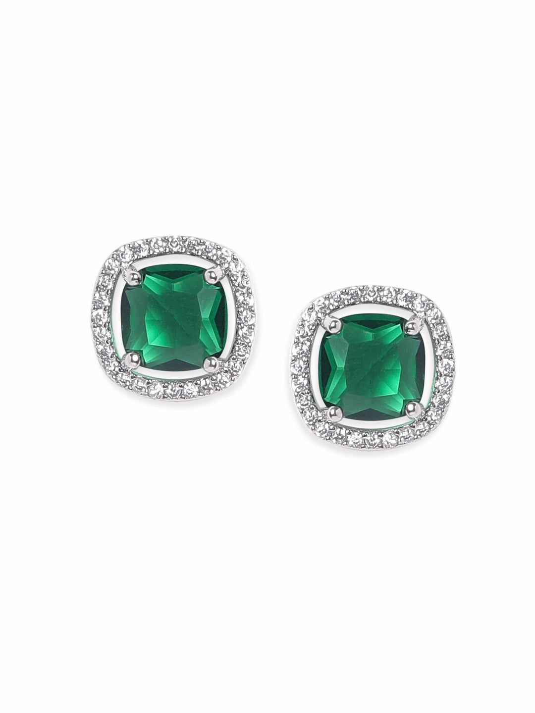 Rubans Rhodium plated Emerald green Zirconia stud Earring Earrings