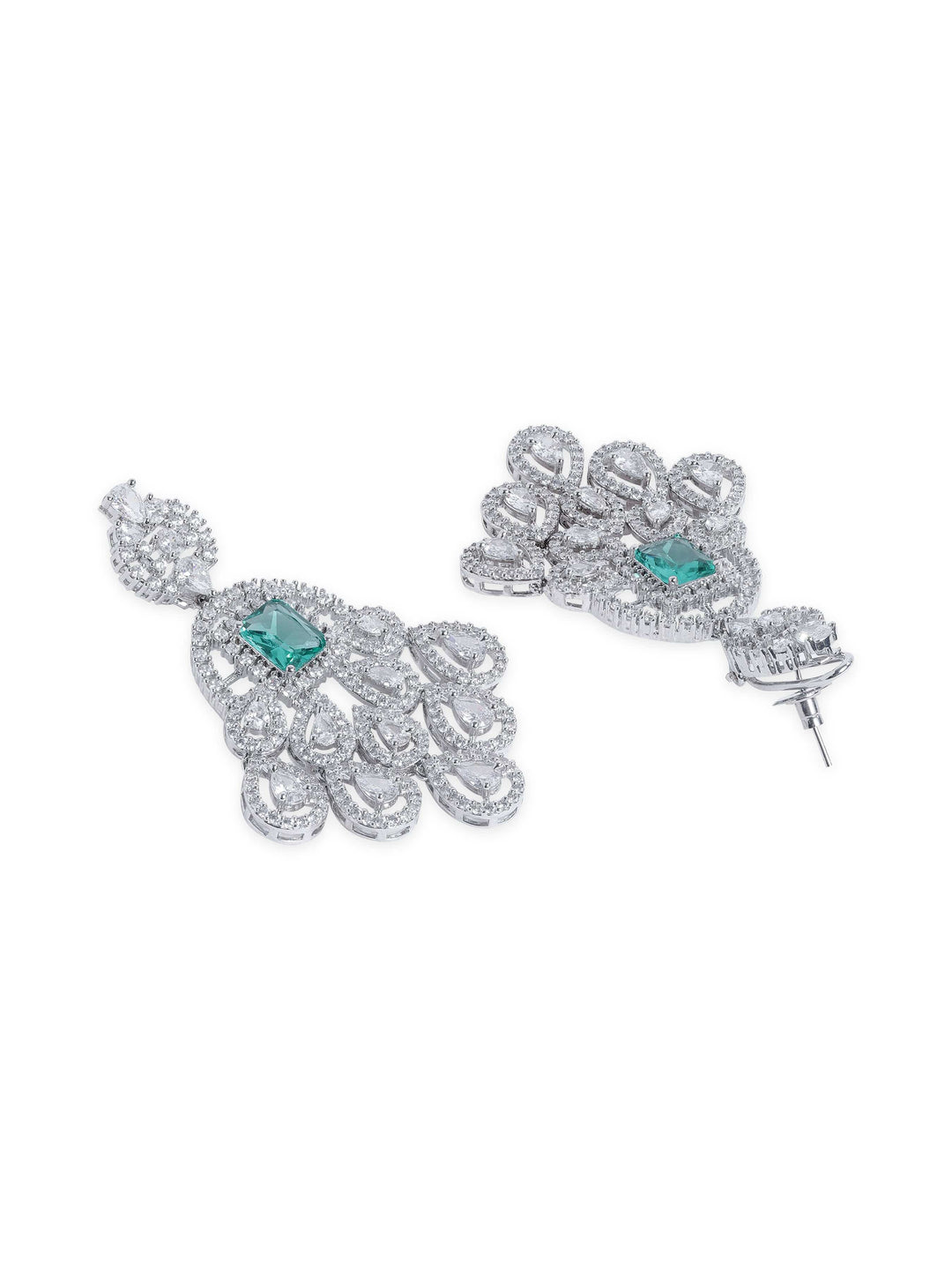Rubans Rhodium plated emerald green zirconia studded luxury Pendant Necklace set Jewellery Sets
