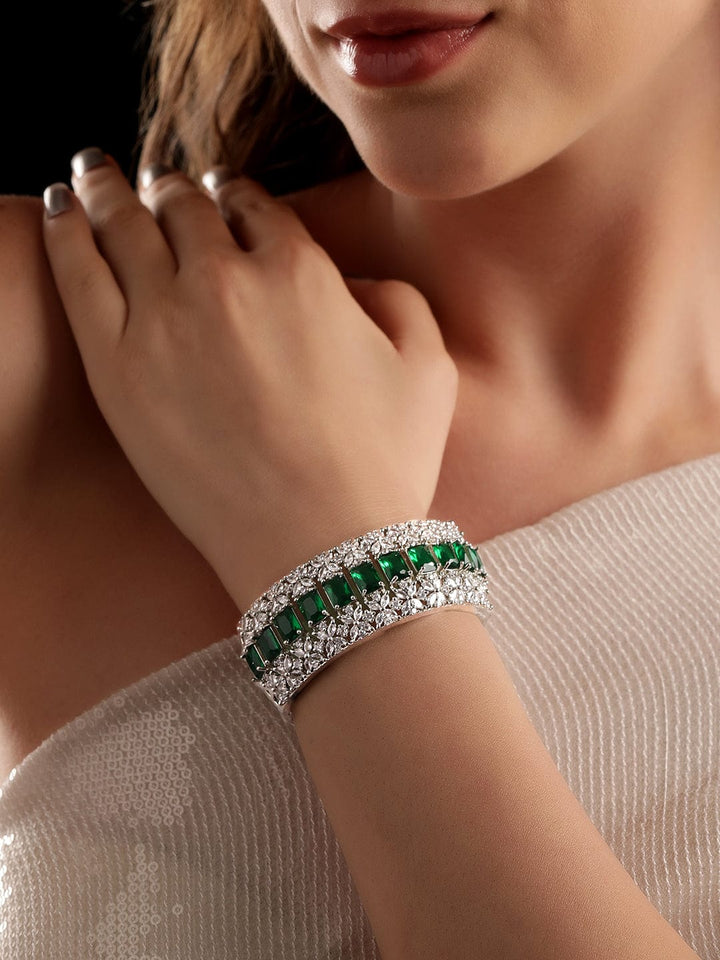 Rubans Rhodium plated Emerald Green Zirconia studded Partywear Bracelet Bangles & Bracelets