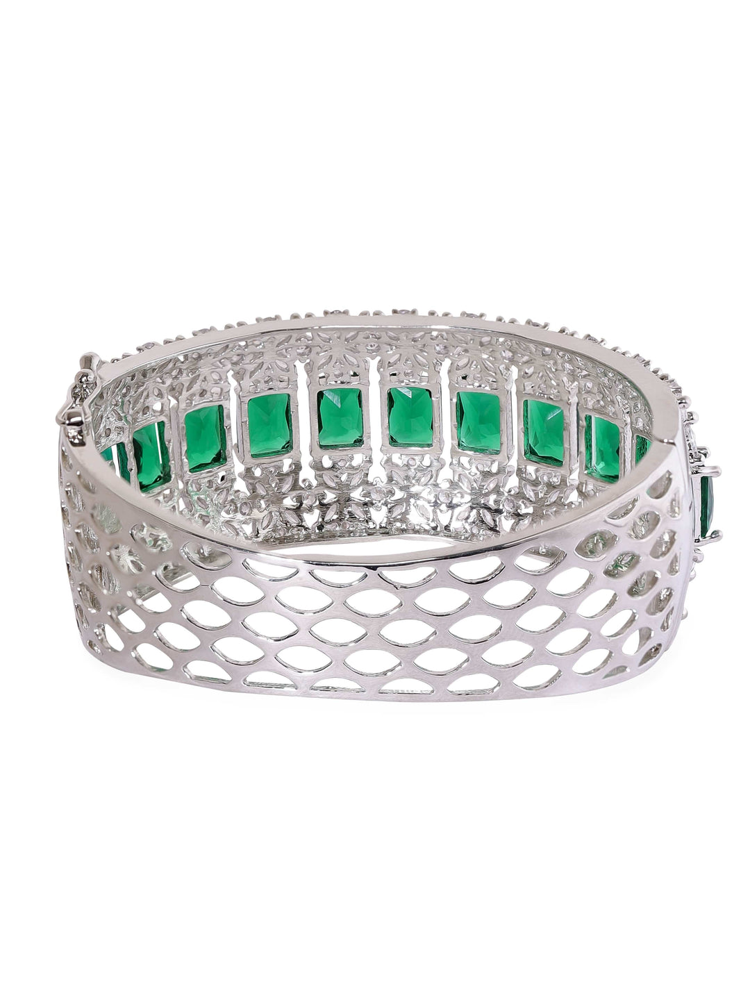 Rubans Rhodium plated Emerald Green Zirconia studded Partywear Bracelet Bangles & Bracelets
