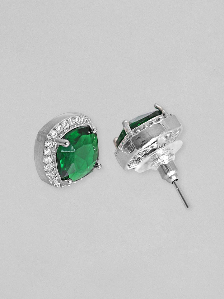 Rubans Rhodium Plated Emerald Green Zirconia Studded Pendant Set Necklace Set