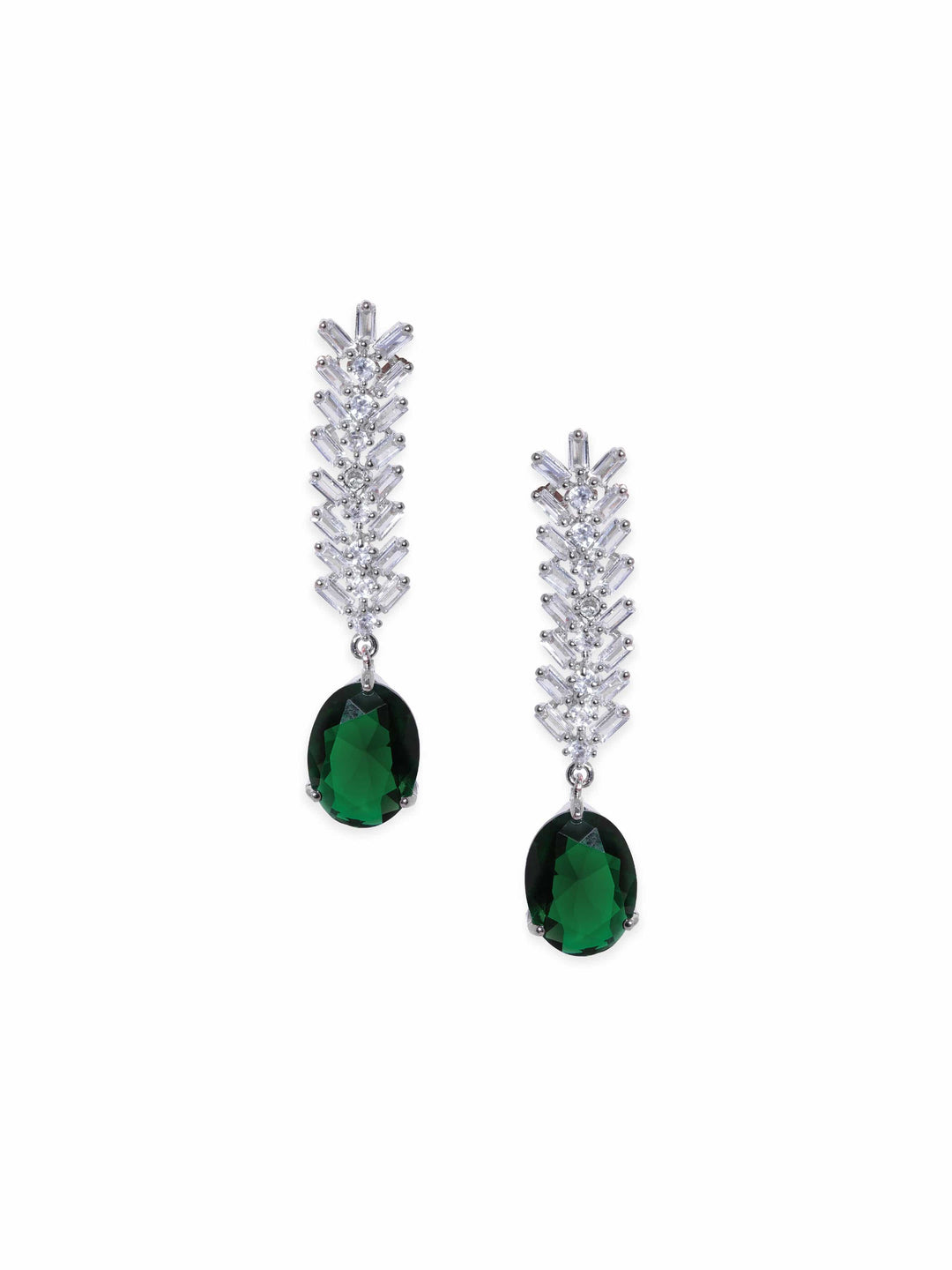 Rubans Rhodium Plated Emerald Green Zirconia Teardrop Classy Earring Earrings