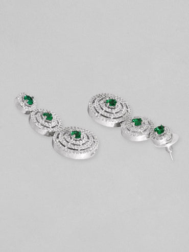 Rubans Rhodium Plated Emerald Green Zircons Studded Jewellery Set Necklace Set