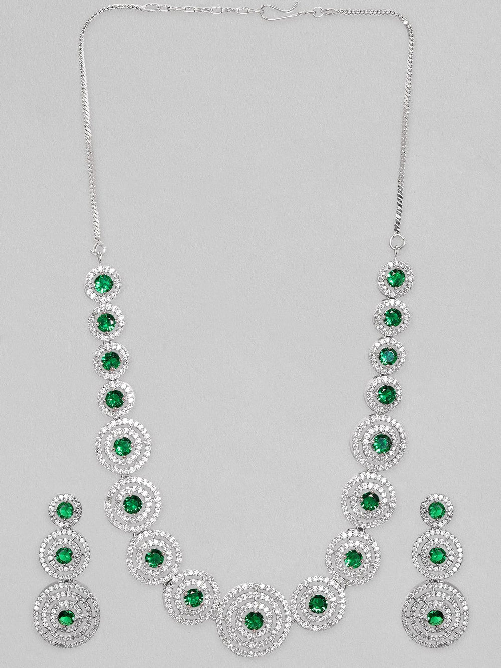 Rubans Rhodium Plated Emerald Green Zircons Studded Jewellery Set Necklace Set