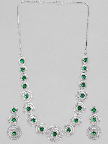 Rubans Rhodium Plated Emerald Green Zircons Studded Jewellery Set Necklace Set