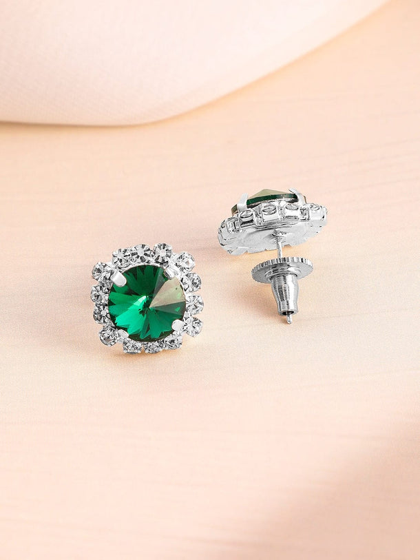 Rubans Rhodium Plated Emerald Stone-Studded Jewellery Set Jewellery Set