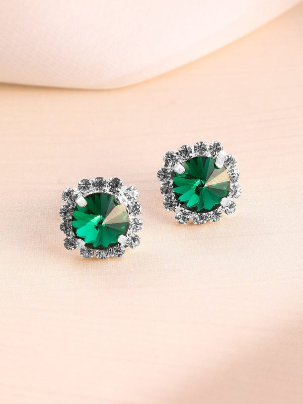 Rubans Rhodium Plated Emerald Stone-Studded Jewellery Set Jewellery Set