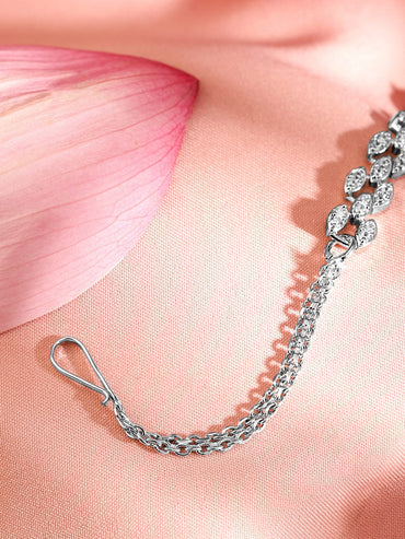 Rubans Rhodium Plated Emerald & White Cubic Zirconia Maang Tikka Head Jewellery