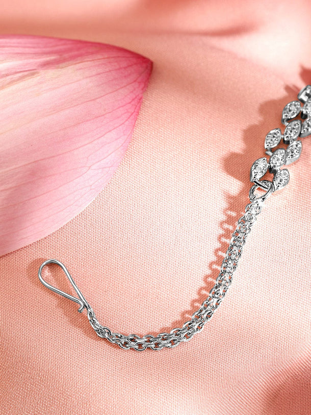 Rubans Rhodium Plated Emerald & White Cubic Zirconia Maang Tikka Head Jewellery