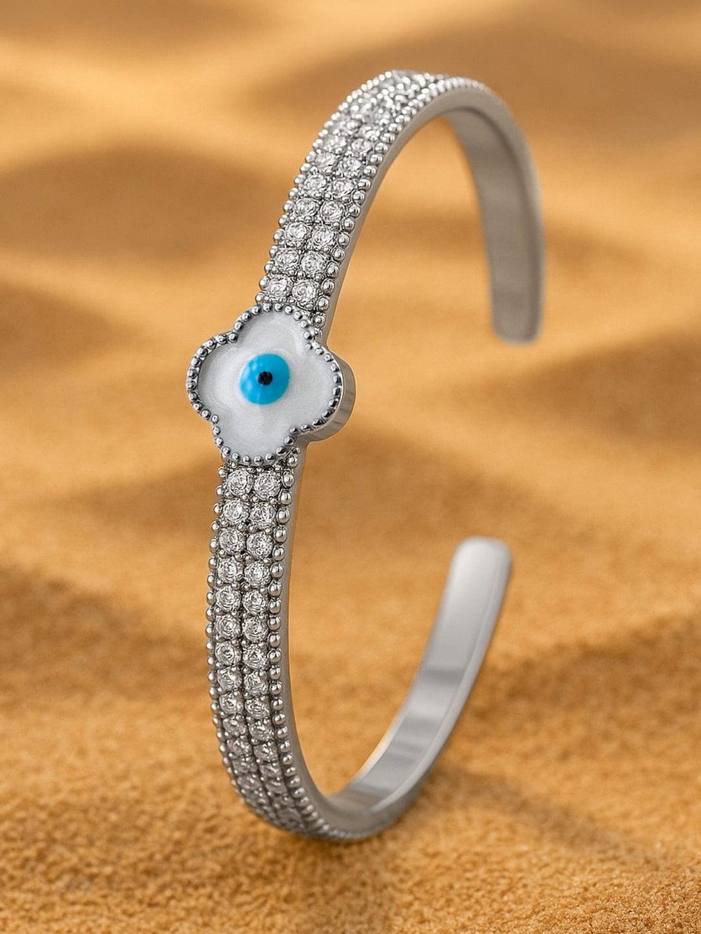 Rubans Rhodium-Plated Evil Eye Cuff Bracelet with Cubic Zirconia Detailing Bangles & Bracelet