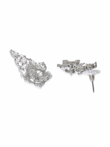 Rubans Rhodium plated Floral motif pave AD Studded Necklace set Jewellery Sets