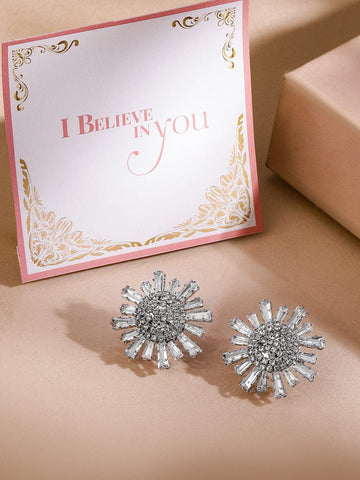 Rubans Rhodium-Plated Geometric Cubic Zirconia Stud Earrings Earrings