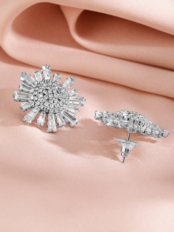 Rubans Rhodium-Plated Geometric Cubic Zirconia Stud Earrings Earrings