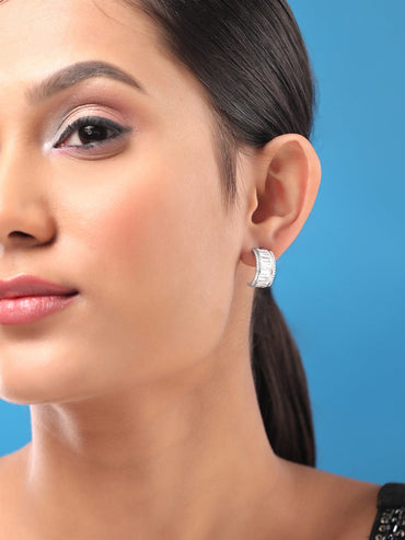 Rubans Rhodium-Plated Half Hoop Earrings Earrings