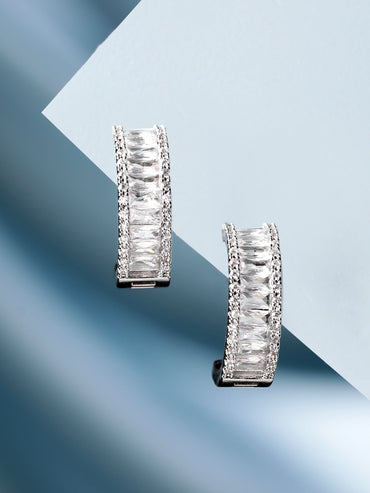 Rubans Rhodium-Plated Half Hoop Earrings Earrings
