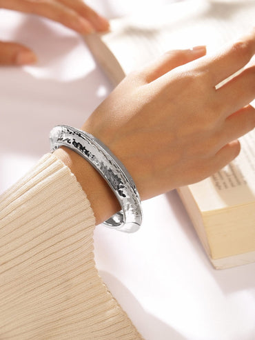 Rubans Rhodium-Plated Hammered Bangle â€“ Luxe Statement Bracelet for Modern Elegance Wristwear