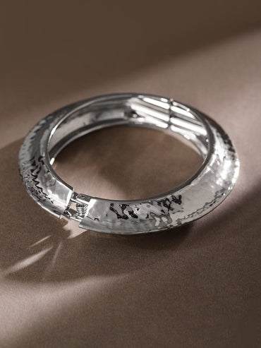 Rubans Rhodium-Plated Hammered Bangle â€“ Luxe Statement Bracelet for Modern Elegance Wristwear