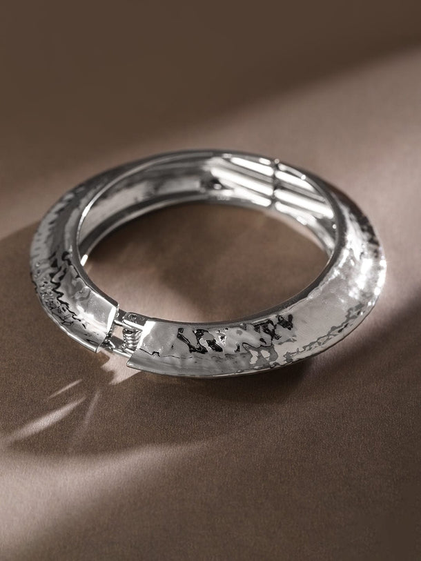 Rubans Rhodium-Plated Hammered Bangle â€“ Luxe Statement Bracelet for Modern Elegance Wristwear