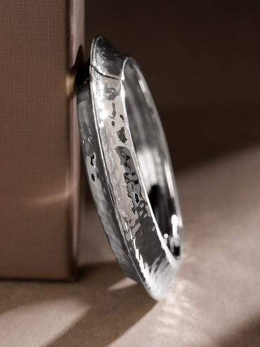 Rubans Rhodium-Plated Hammered Bangle â€“ Luxe Statement Bracelet for Modern Elegance Wristwear