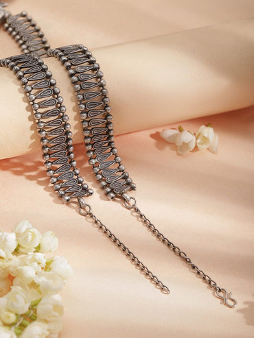 Rubans Rhodium-Plated Heart Shaped Oxidised Necklace Jewellery Set