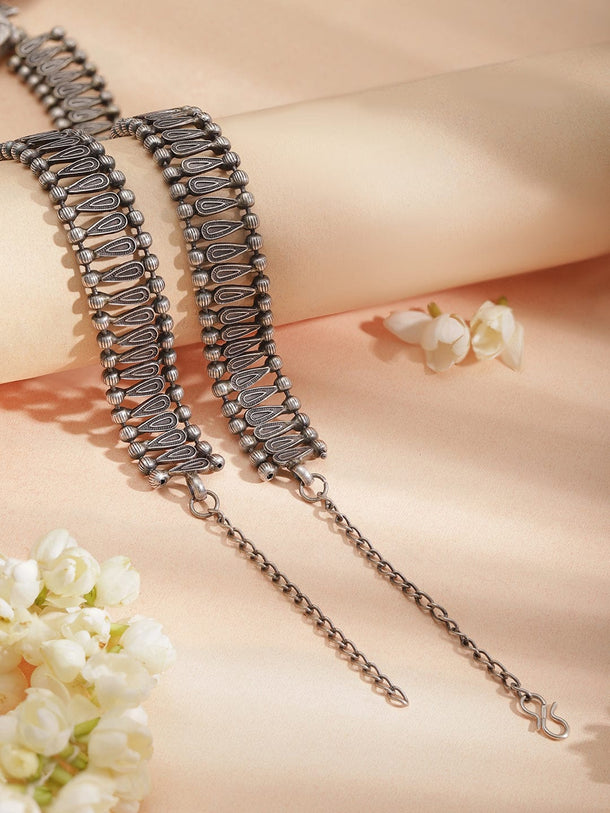 Rubans Rhodium-Plated Heart Shaped Oxidised Necklace Jewellery Set