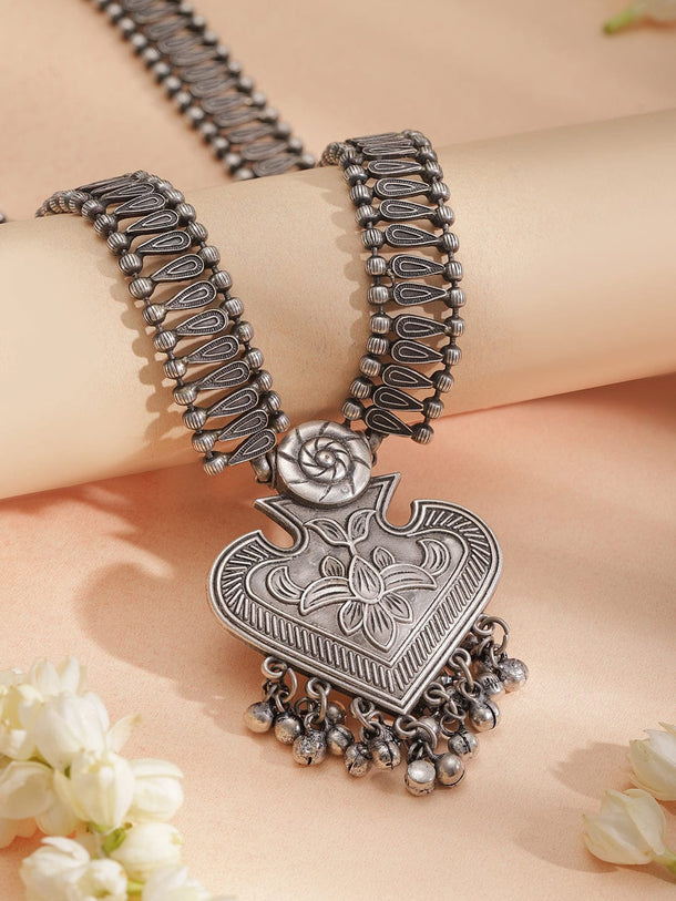 Rubans Rhodium-Plated Heart Shaped Oxidised Necklace Jewellery Set