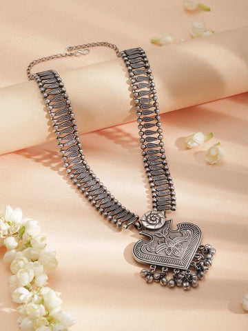Rubans Rhodium-Plated Heart Shaped Oxidised Necklace Jewellery Set