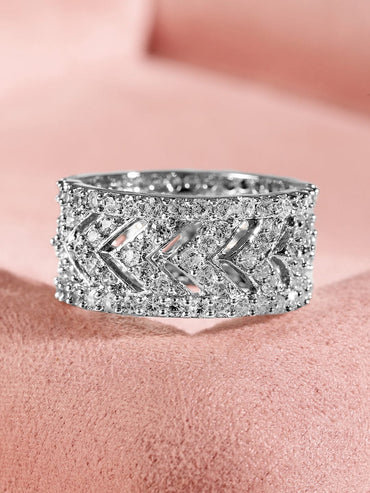 Rubans Rhodium Plated High Quality Cubic Zirconia Studded Finger Ring Rings