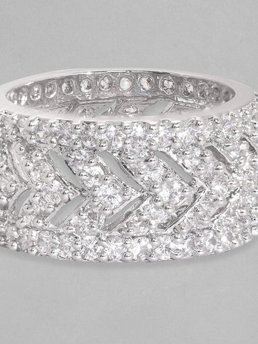 Rubans Rhodium Plated High Quality Cubic Zirconia Studded Finger Ring Rings