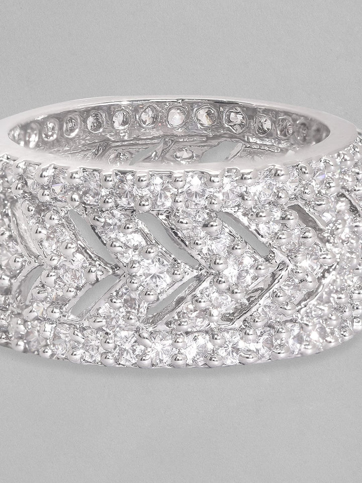 Rubans Rhodium Plated High Quality Cubic Zirconia Studded Finger Ring Rings