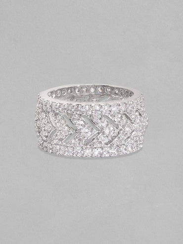 Rubans Rhodium Plated High Quality Cubic Zirconia Studded Finger Ring Rings