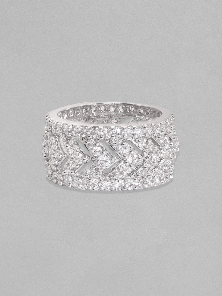 Rubans Rhodium Plated High Quality Cubic Zirconia Studded Finger Ring Rings