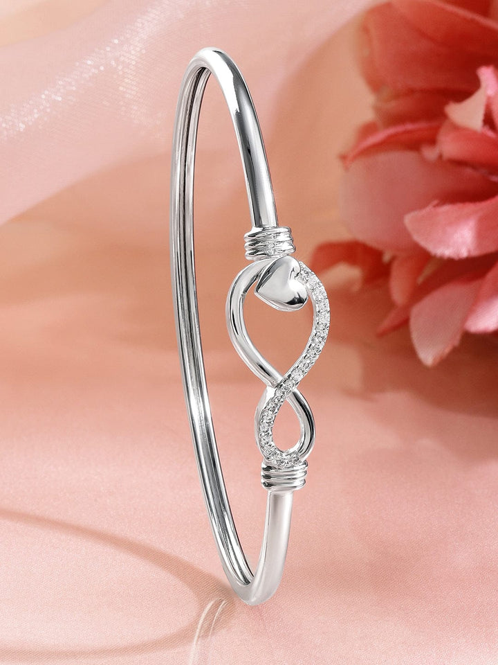Rubans Rhodium-Plated Infinity & Heart Motif Crystal Zirconia Studded Sleek Bracelet Wristwear