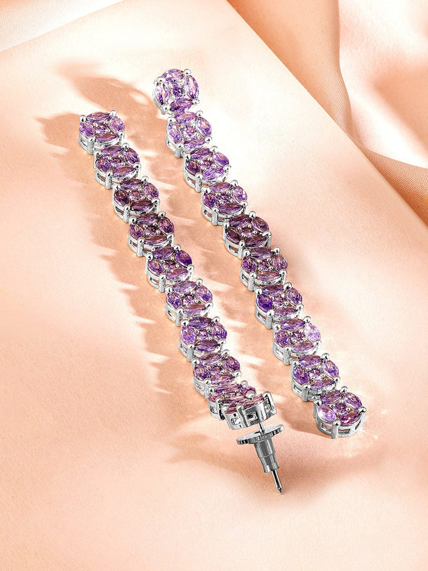 Rubans Rhodium-Plated Lavender Cubic Zirconia Studded Drop Earrings Earrings