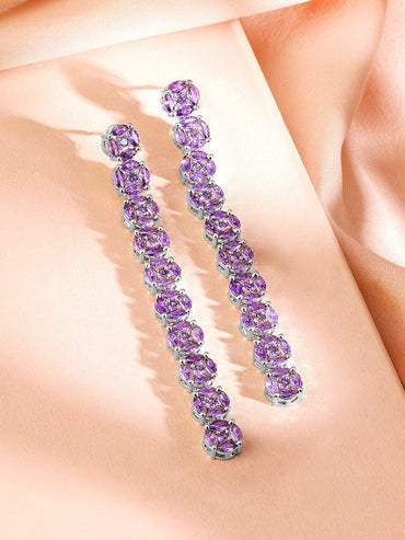 Rubans Rhodium-Plated Lavender Cubic Zirconia Studded Drop Earrings Earrings
