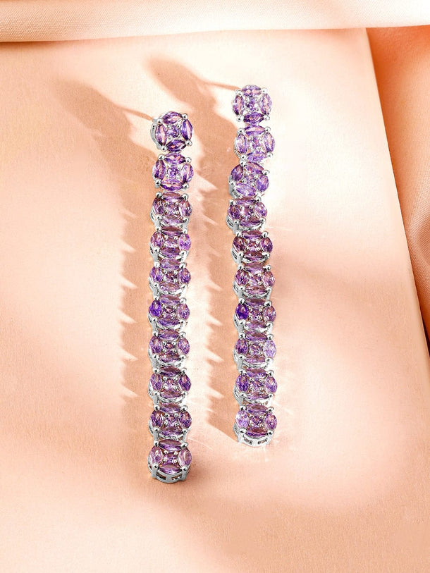 Rubans Rhodium-Plated Lavender Cubic Zirconia Studded Drop Earrings Earrings