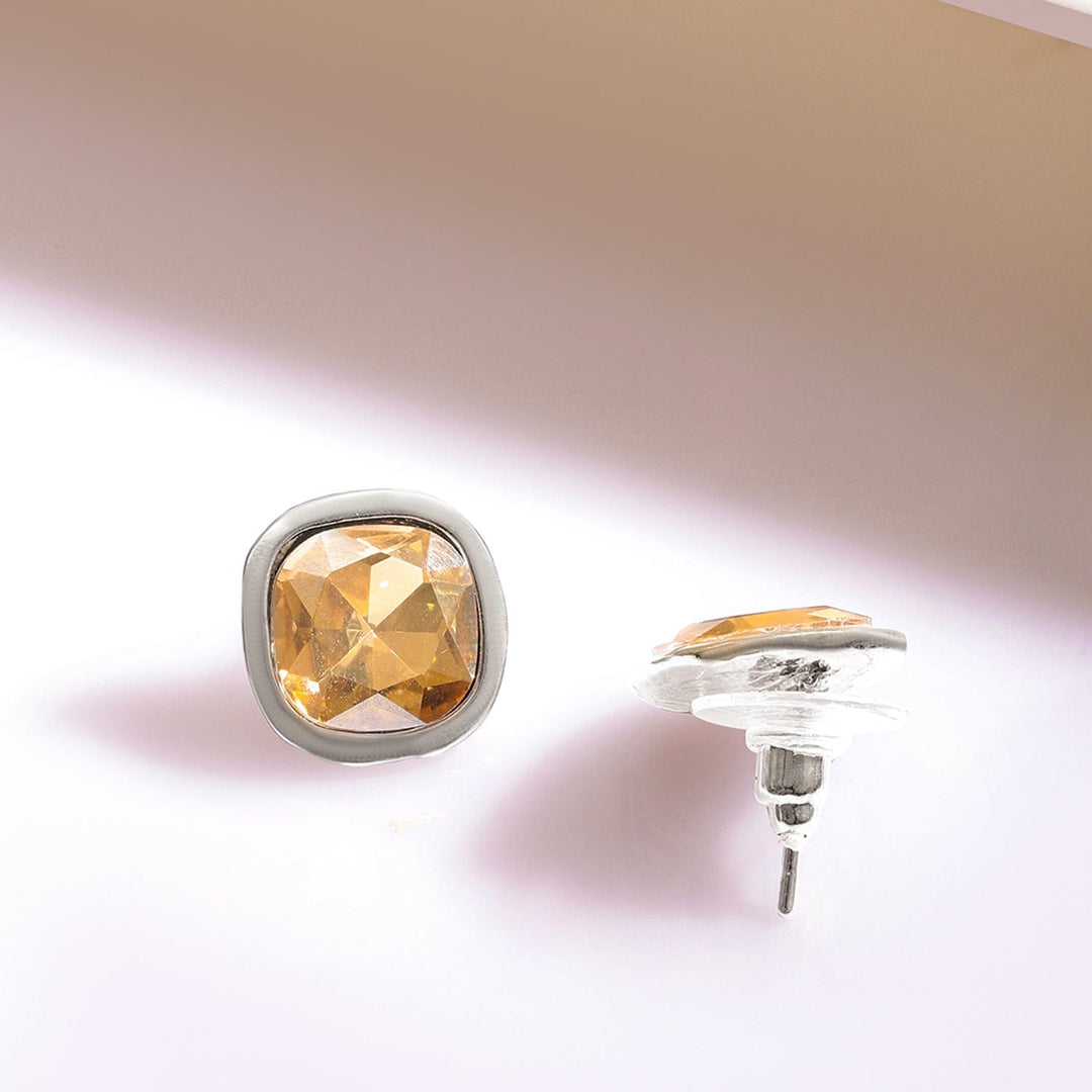 Rubans Rhodium Plated Light Gold Cubic Zirconia Gemstone Statement Necklace Jewellery Set