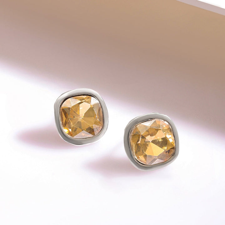 Rubans Rhodium Plated Light Gold Cubic Zirconia Gemstone Statement Necklace Jewellery Set