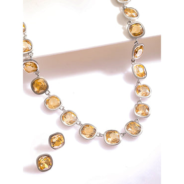 Rubans Rhodium Plated Light Gold Cubic Zirconia Gemstone Statement Necklace Jewellery Set