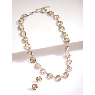 Rubans Rhodium Plated Light Gold Cubic Zirconia Gemstone Statement Necklace Jewellery Set